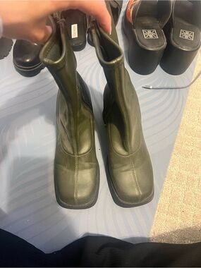 Steve Madden Olive Green Stretch Square-Toe Ankle Boots